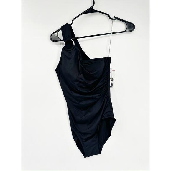 MICHAEL Michael Kors Black Ring One-Shoulder Underwire One-Piece Swimsuit Size 8 - Picture 3 of 8